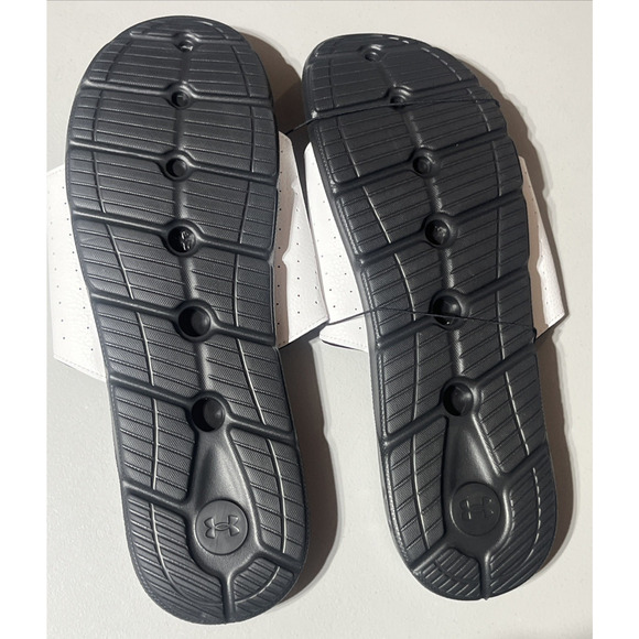 Under Armour Ignite Pro Slides Mens 17 Black White Slip On Flip Flop Sandals - Picture 6 of 9